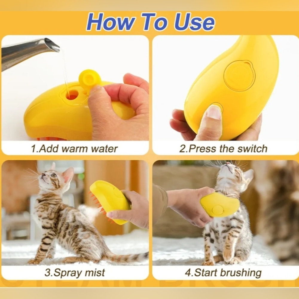 3-in-1 Steam Pet Brush Soft Silicone Massaging Cleaning Brush Cats & Dogs